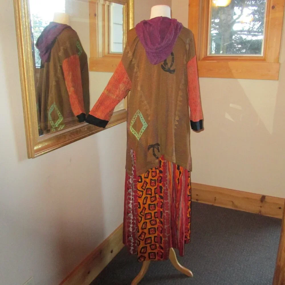 JGU Mad Lab Brown, Orange, Purple Hoodie Tunic Top and Orange Kaktus Plus Skirt - Picture 4 of 12